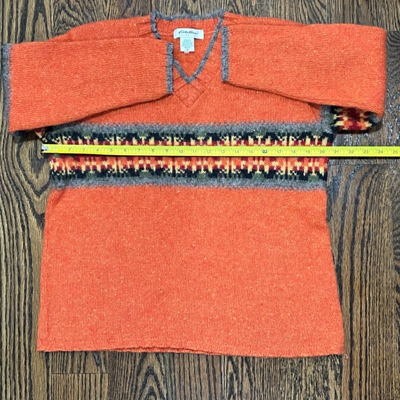 Vintage Eddie Bauer 90s Grunge Nirvana Fair Isle Burnt Orange Wool Petite Small - Picture 8 of 9
